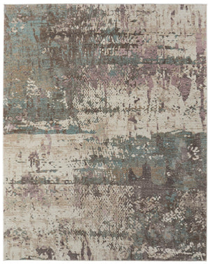 Homeroots 10' X 13' Abstract Distressed Area Rug - Durable, Stain Resistant, Perfect For Homes With Kids & Pets Ivory,Blue,Purple Polypropylene Blend 616977