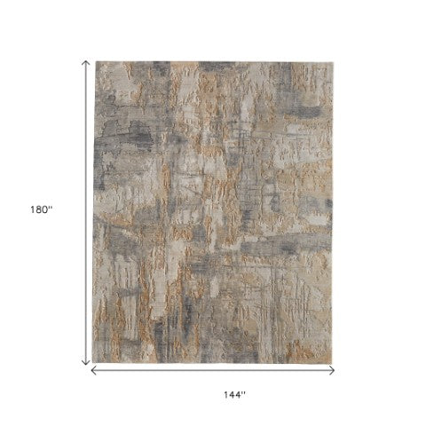 Homeroots 10' X 14' Abstract Distressed Area Rug - Stain Resistant, Premium Wool Blend For Stylish Comfort Gray,Tan,Ivory Wool Blend 616979