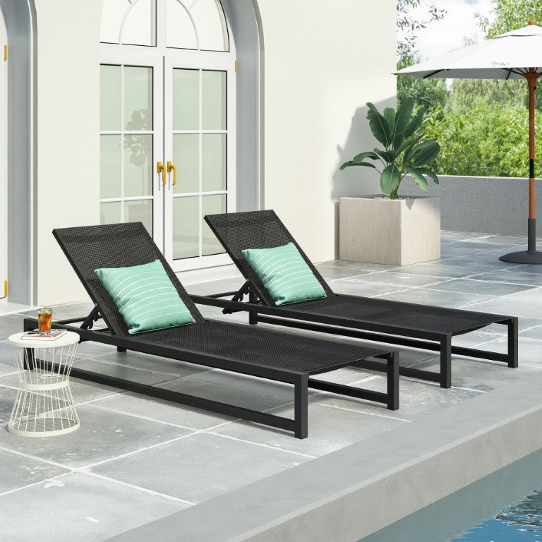English Elm Venice Outdoor Chaise Lounge with Aluminum Frame Mesh Seating and Five Recline Positions Black - B 61698.00BBLKMP2