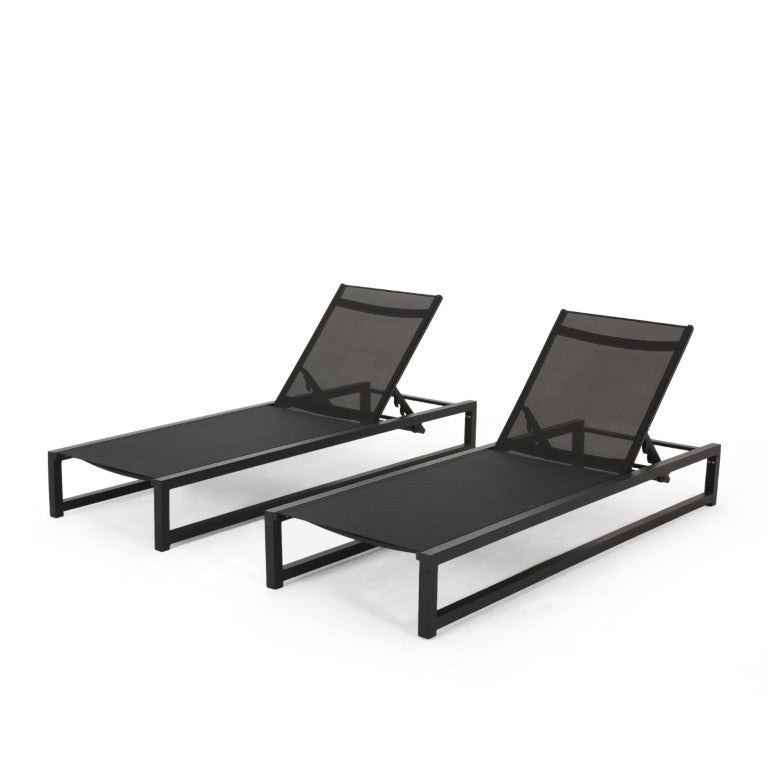 English Elm Venice Outdoor Chaise Lounge with Aluminum Frame Mesh Seating and Five Recline Positions Black - B 61698.00BBLKMP2