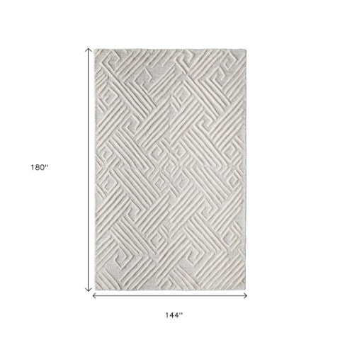 Homeroots 12' Geometric Hand-tufted Area Rug In Tan & Ivory – Stain-resistant, Unique Wool Blend Comfort Tan,Ivory Wool Blend 616980