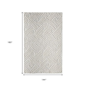 Homeroots 12' Geometric Hand-tufted Area Rug In Tan & Ivory – Stain-resistant, Unique Wool Blend Comfort Tan,Ivory Wool Blend 616980