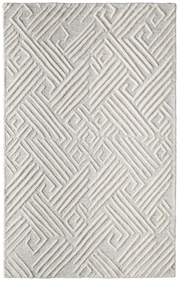 HomeRoots 12' X 15' Tan and Ivory Geometric Hand-Tufted Area Rug - Premium Wool-Blend, Stain & Fade Resistant 616980