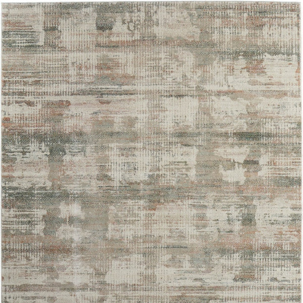 Homeroots 10' Textured Abstract Distressed Area Rug For Kids And Pets - Stain-resistant, Durable, Stylish Home Decor Ivory,Gray,Green Polypropylene Blend 616981