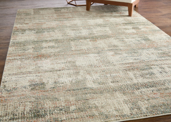 Homeroots 10' Textured Abstract Distressed Area Rug For Kids And Pets - Stain-resistant, Durable, Stylish Home Decor Ivory,Gray,Green Polypropylene Blend 616981