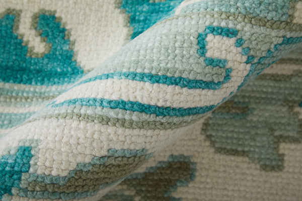 Homeroots 12' Hand Knotted Floral Area Rug With Fringe - Stain Resistant, Artisan Crafted, Timeless Appeal Green,Ivory Wool Blend 616982