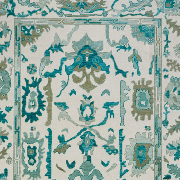 Homeroots 12' Hand Knotted Floral Area Rug With Fringe - Stain Resistant, Artisan Crafted, Timeless Appeal Green,Ivory Wool Blend 616982