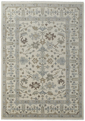 HomeRoots 12' Hand-Knotted Floral Area Rug in Ivory, Gray & Brown - Durable, Stain-Resistant with Fringed Edges 616986