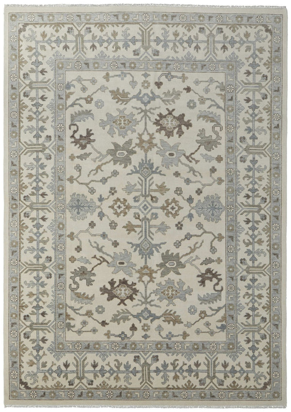 HomeRoots 12' Hand-Knotted Floral Area Rug in Ivory, Gray & Brown - Durable, Stain-Resistant with Fringed Edges 616986