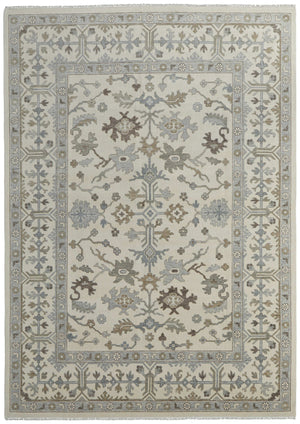 Homeroots 12' X 15' Hand Knotted Floral Area Rug In Ivory Gray And Brown - Stain Resistant, Stylish Fringe Ivory,Gray,Brown Wool Blend 616986