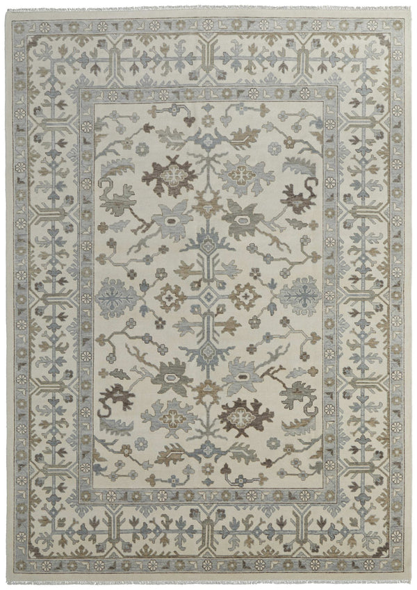 Homeroots 12' X 15' Hand Knotted Floral Area Rug In Ivory Gray And Brown - Stain Resistant, Stylish Fringe Ivory,Gray,Brown Wool Blend 616986