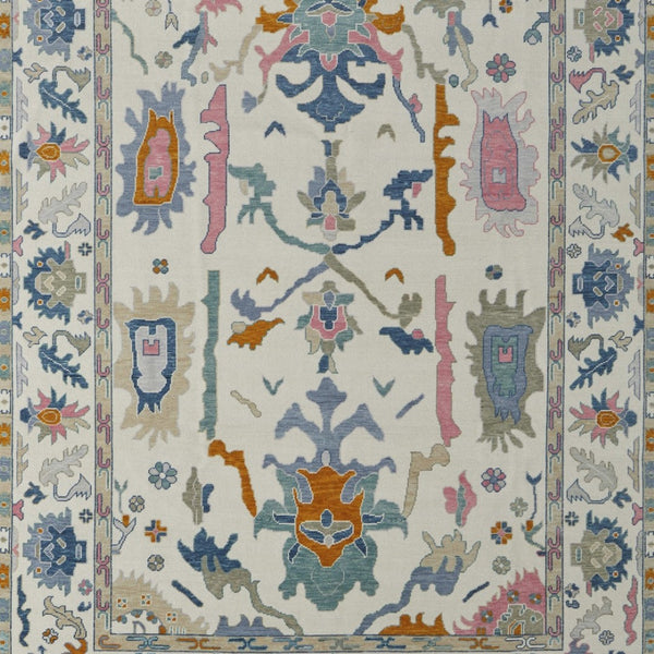 Homeroots 12' Hand Knotted Area Rug In Ivory Blue & Pink Floral Design - Stain Resistant, Bohemian Chic Decor Ivory,Blue,Pink Wool Blend 616988