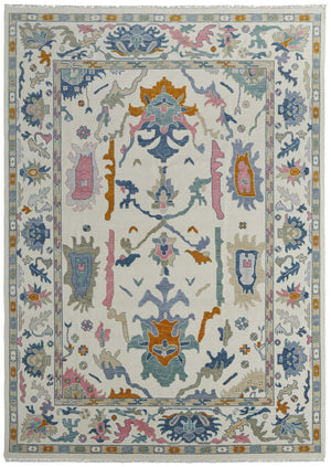 Homeroots 12' Hand Knotted Area Rug In Ivory Blue & Pink Floral Design - Stain Resistant, Bohemian Chic Decor Ivory,Blue,Pink Wool Blend 616988