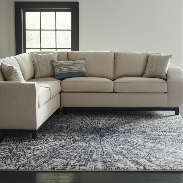 Homeroots 12' X 15' Stylish Ivory Gray And Blue Abstract Area Rug - Durable, Stain Resistant, Perfect For Families! Ivory,Gray,Blue Polypropylene Blend 616989
