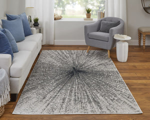 Homeroots 12' X 15' Stylish Ivory Gray And Blue Abstract Area Rug - Durable, Stain Resistant, Perfect For Families! Ivory,Gray,Blue Polypropylene Blend 616989