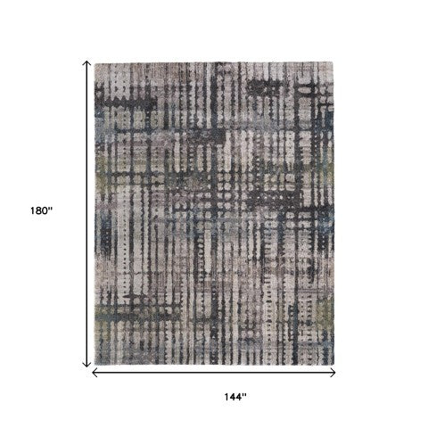 Homeroots 10' Stylish Abstract Distressed Area Rug - Durable, Stain Resistant, Perfect For Homes With Kids & Pets Gray,Black,Ivory Polypropylene Blend 616990