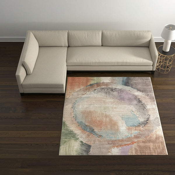 Homeroots 10' X 13' Stylish Abstract Distressed Area Rug - Durable, Stain-resistant, Perfect For Any Space! Brown,Tan,Blue Polypropylene Blend 616992