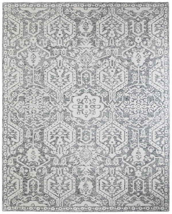 HomeRoots 10' Gray and White Geometric Hand-Tufted Area Rug for a Cozy, Modern Living Space with Stain Resistance 12' X 15' 616993