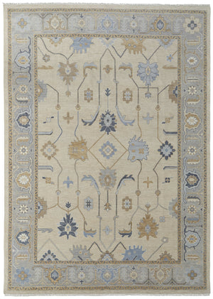 Homeroots 12' Hand Knotted Ivory Blue & Tan Floral Area Rug With Fringe – Stain Resistant, Bohemian Charm Ivory,Blue,Tan Wool Blend 616994