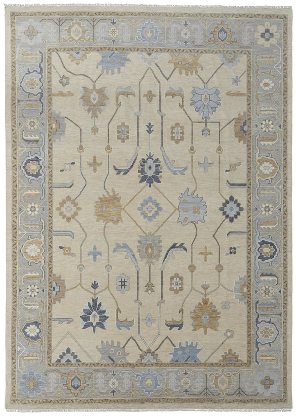 Homeroots 12' Hand Knotted Ivory Blue & Tan Floral Area Rug With Fringe – Stain Resistant, Bohemian Charm Ivory,Blue,Tan Wool Blend 616994