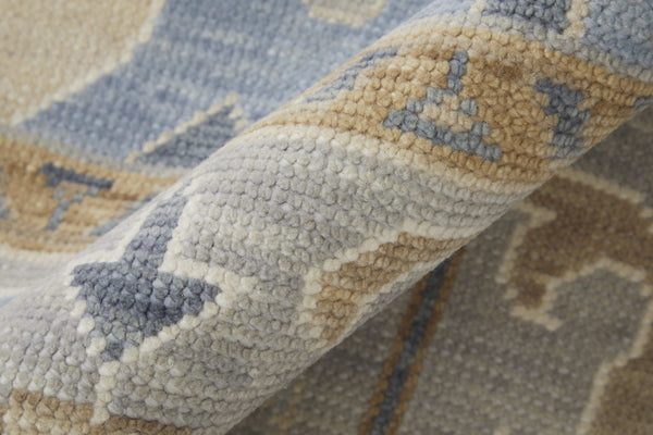 Homeroots 12' Hand Knotted Ivory Blue & Tan Floral Area Rug With Fringe – Stain Resistant, Bohemian Charm Ivory,Blue,Tan Wool Blend 616994