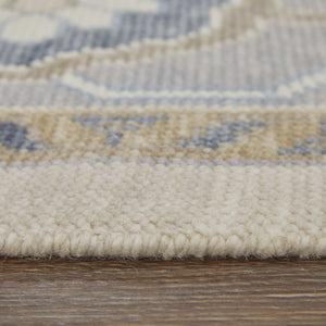 Homeroots 12' Hand Knotted Ivory Blue & Tan Floral Area Rug With Fringe – Stain Resistant, Bohemian Charm Ivory,Blue,Tan Wool Blend 616994