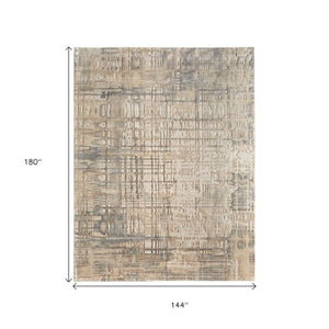 Homeroots 10' X 14' Abstract Distressed Area Rug - Stylish & Stain Resistant, Perfect For Pets & Kids' Spaces Ivory,Tan,Gray Wool Blend 616995
