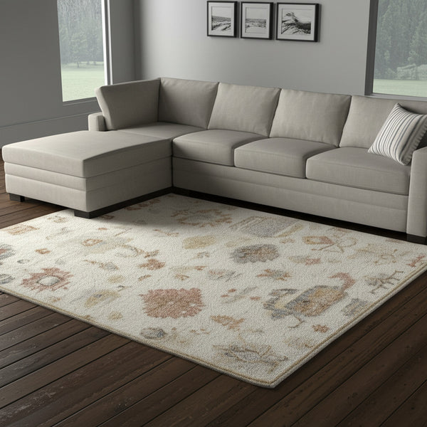 Homeroots 12' Hand Knotted Floral Wool Area Rug – Unique Bohemian Design, Stain Resistant & Artisan Crafted Ivory,Orange,Gray Wool 616996