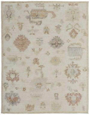 Homeroots 12' Hand Knotted Floral Wool Area Rug – Unique Bohemian Design, Stain Resistant & Artisan Crafted Ivory,Orange,Gray Wool 616996