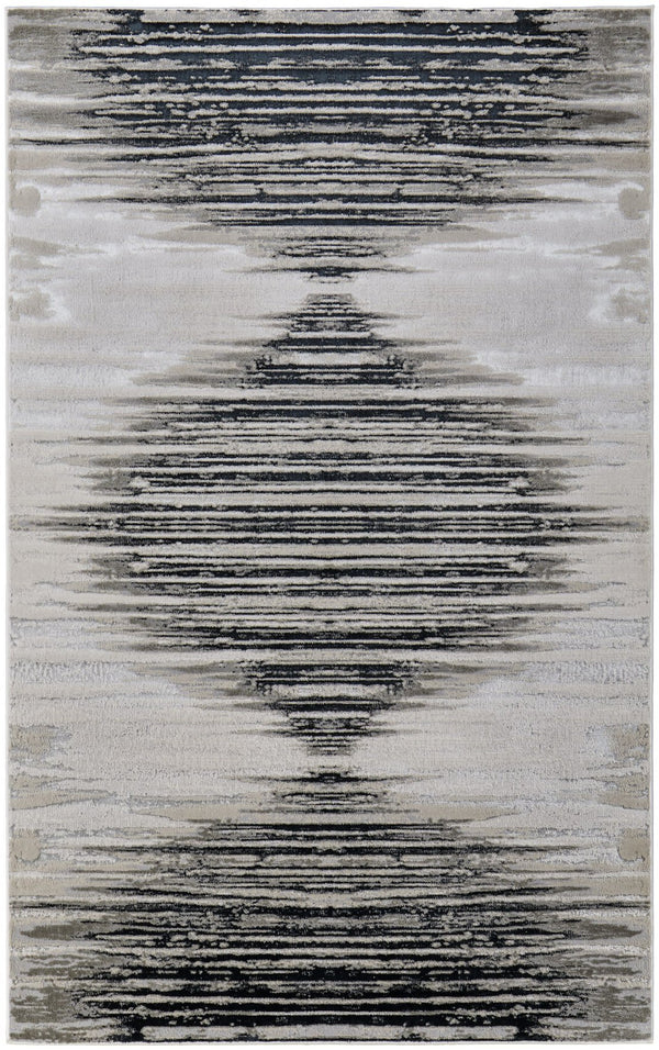 Homeroots 12' Geometric Area Rug In Black, Silver & Taupe – Stain Resistant, Stylish, Large Scandinavian Design Black,Silver,Taupe Polyester Blend 616997