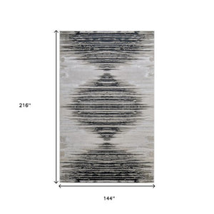 Homeroots 12' Geometric Area Rug In Black, Silver & Taupe – Stain Resistant, Stylish, Large Scandinavian Design Black,Silver,Taupe Polyester Blend 616997