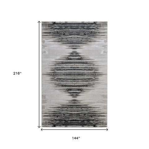 Homeroots 12' Geometric Area Rug In Black, Silver & Taupe – Stain Resistant, Stylish, Large Scandinavian Design Black,Silver,Taupe Polyester Blend 616997