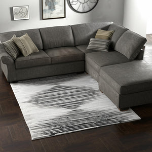 Homeroots 12' Geometric Area Rug In Black, Silver & Taupe – Stain Resistant, Stylish, Large Scandinavian Design Black,Silver,Taupe Polyester Blend 616997