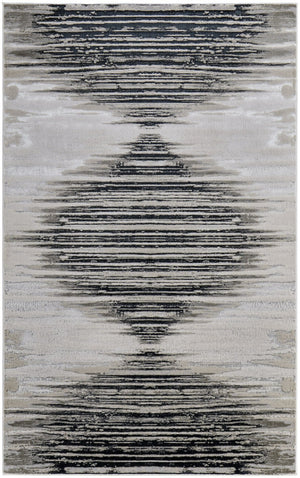 HomeRoots 12' Geometric Area Rug in Black, Silver & Taupe – Modern, Stain-Resistant, and Durable Design for Your Home 616997