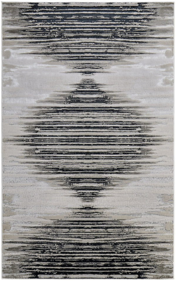 HomeRoots 12' Geometric Area Rug in Black, Silver & Taupe – Modern, Stain-Resistant, and Durable Design for Your Home 616997
