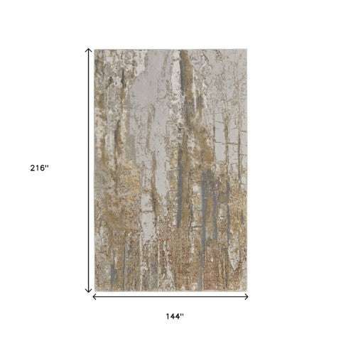 Homeroots 12' Stylish Ivory Gold & Brown Abstract Area Rug - Stain Resistant, Perfect For Kids & Pets 144"X216" Ivory,Gold,Brown Polyester Blend 616998