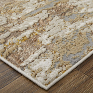 Homeroots 12' Stylish Ivory Gold & Brown Abstract Area Rug - Stain Resistant, Perfect For Kids & Pets 144"X216" Ivory,Gold,Brown Polyester Blend 616998