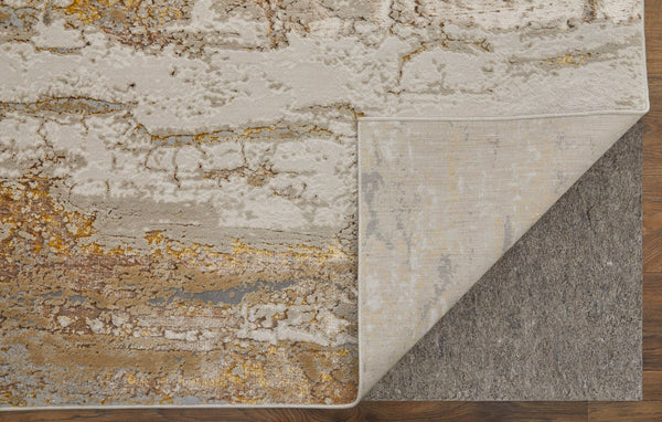 Homeroots 12' Stylish Ivory Gold & Brown Abstract Area Rug - Stain Resistant, Perfect For Kids & Pets 144"X216" Ivory,Gold,Brown Polyester Blend 616998