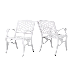 English Elm Phoenix Cast Aluminum Outdoor Dining Arm Chairs Ornate Lattice Scroll Garden Set White 54589.00WHI