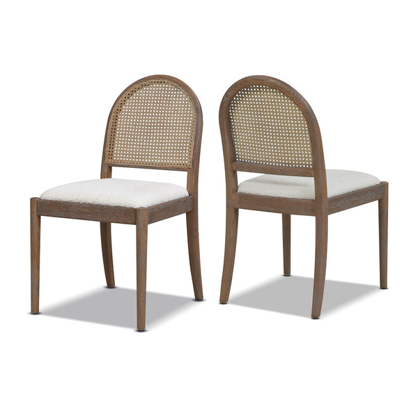 English Elm Jennifer Taylor Home - Panama Curved Resin Cane Rattan Side Dining Chair Set of 2 with Oak Frame & Charcoal Boucle Upholstery White B2719P238359