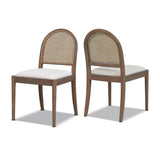 English Elm Panama 18.5" Curved Cane Rattan Side Dining Chair, Set Of 2, Ivory White Boucle