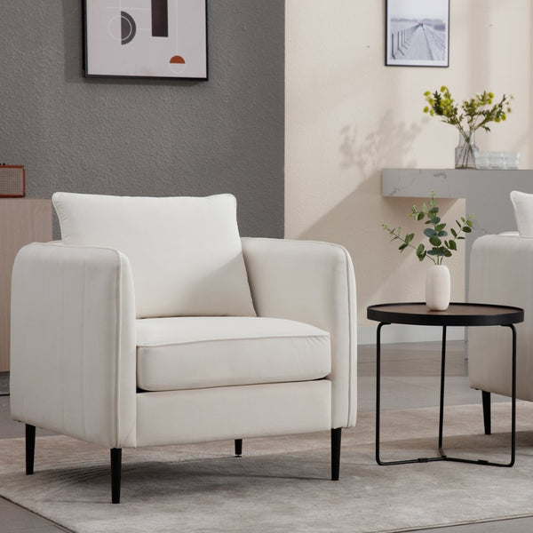 English Elm Accent Velvet Armchair Mid-century Modern Plush Seat with Metal Legs for Any Room W3244P327103