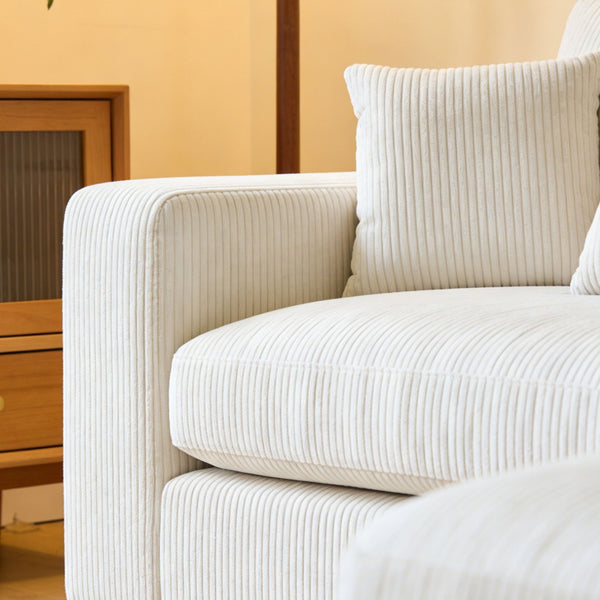 English Elm Mid Century Modern 3 Seater Sectional Sofa with Reversible Chaise and Accent Pillows Beige W876S00349