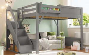 English Elm Twin Low Loft Bed Solid Pine Frame Kids Study Desk Blackboard Storage White Gray W1580S00469