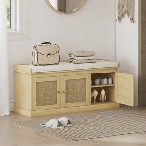 English Elm Homcom Entryway Storage Bench Padded Linen Seat Dual Cabinets White Mdf Hallway W2225P485637