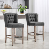 English Elm Homcom Counter Height Bar Stools Set Of 2, 27" Seat Height Upholstered Barstools, Farmhouse Kitchen Island Stools With Nailhead-Trim, Tufted Back and Wooden Legs, Dark Gray