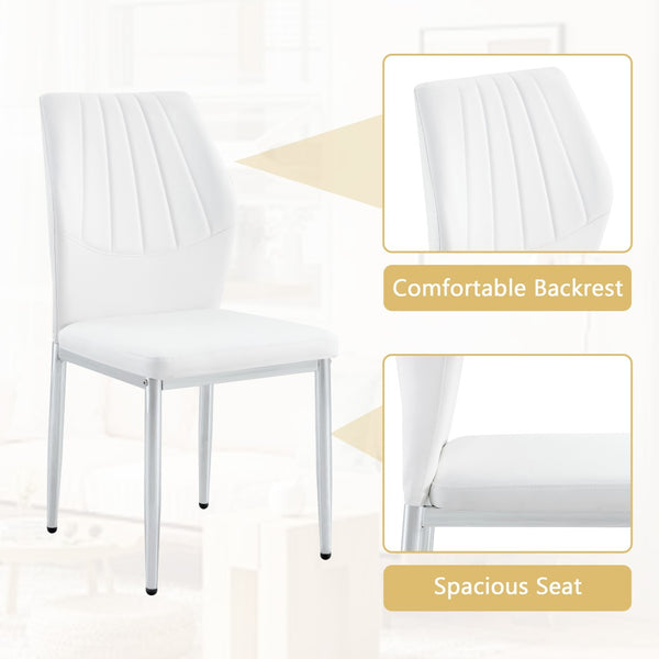 English Elm Table and Chair Set Oval Tempered Glass Top 9 Piece Modern Dining with Pu Seats Silver,Transparent,White W1151S04745