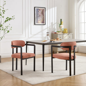English Elm Modern Tufted Boucle Dining Chairs Set of 2 with Curved Back and Matte Metal Legs Orange W3244P337419
