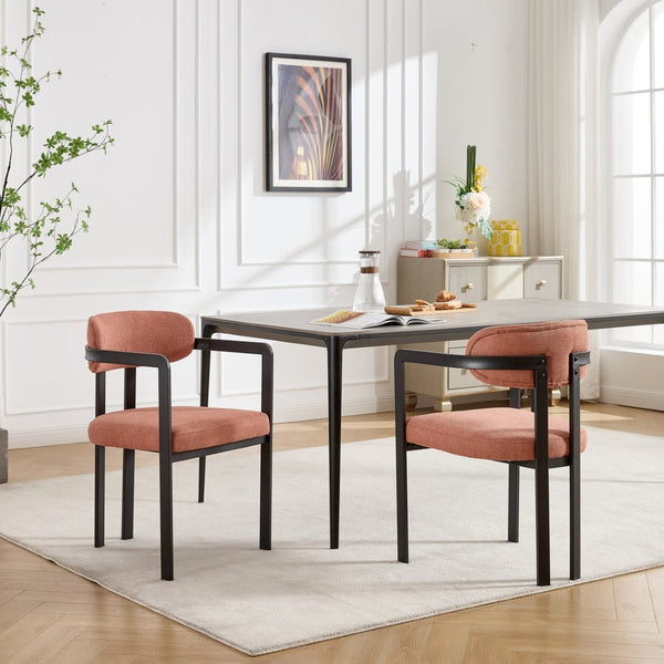 English Elm Modern Tufted Boucle Dining Chairs Set of 2 with Curved Back and Matte Metal Legs Orange W3244P337419