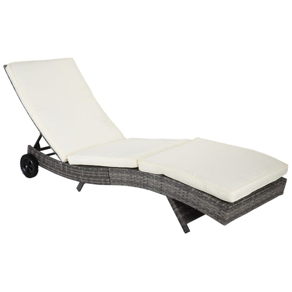 English Elm Outsunny Wicker Chaise Lounge Chair - Elegant Cream Outdoor Lounger With Adjustable Backrest & Wheels W2225P200439-GIGA